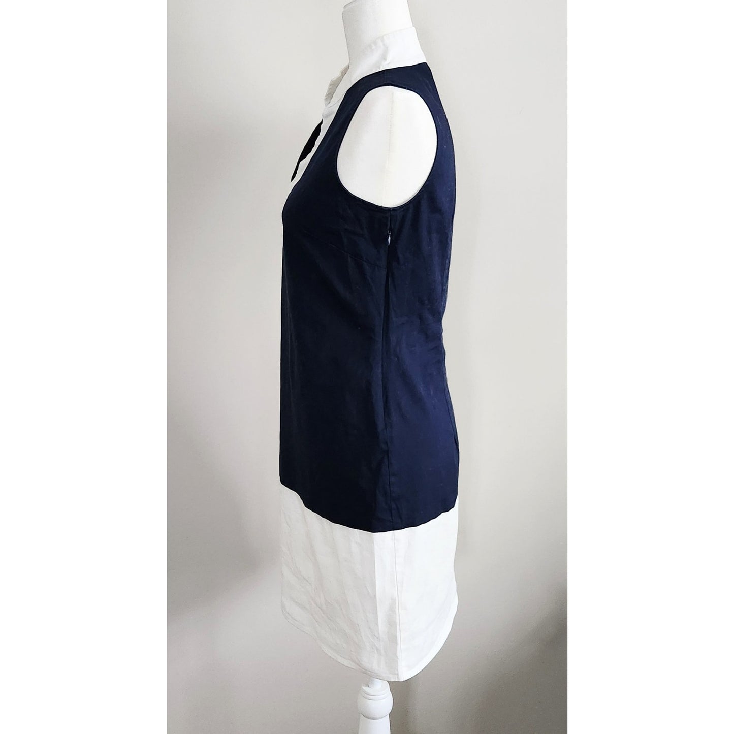 Sail to Sable Navy & White Stretch Cotton Sleeveless Shift Dress Size XS