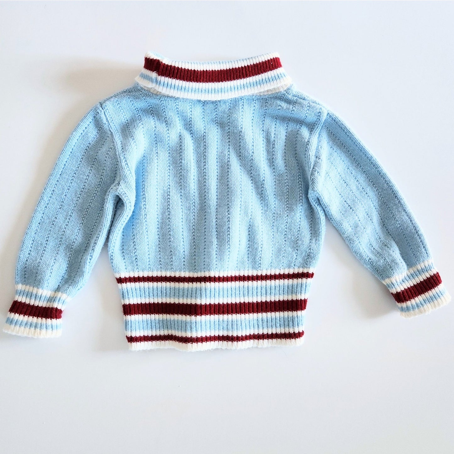 1960s Turtleneck Sweater – Baby Blue with Penny Farthing Embroidery – Size 2T