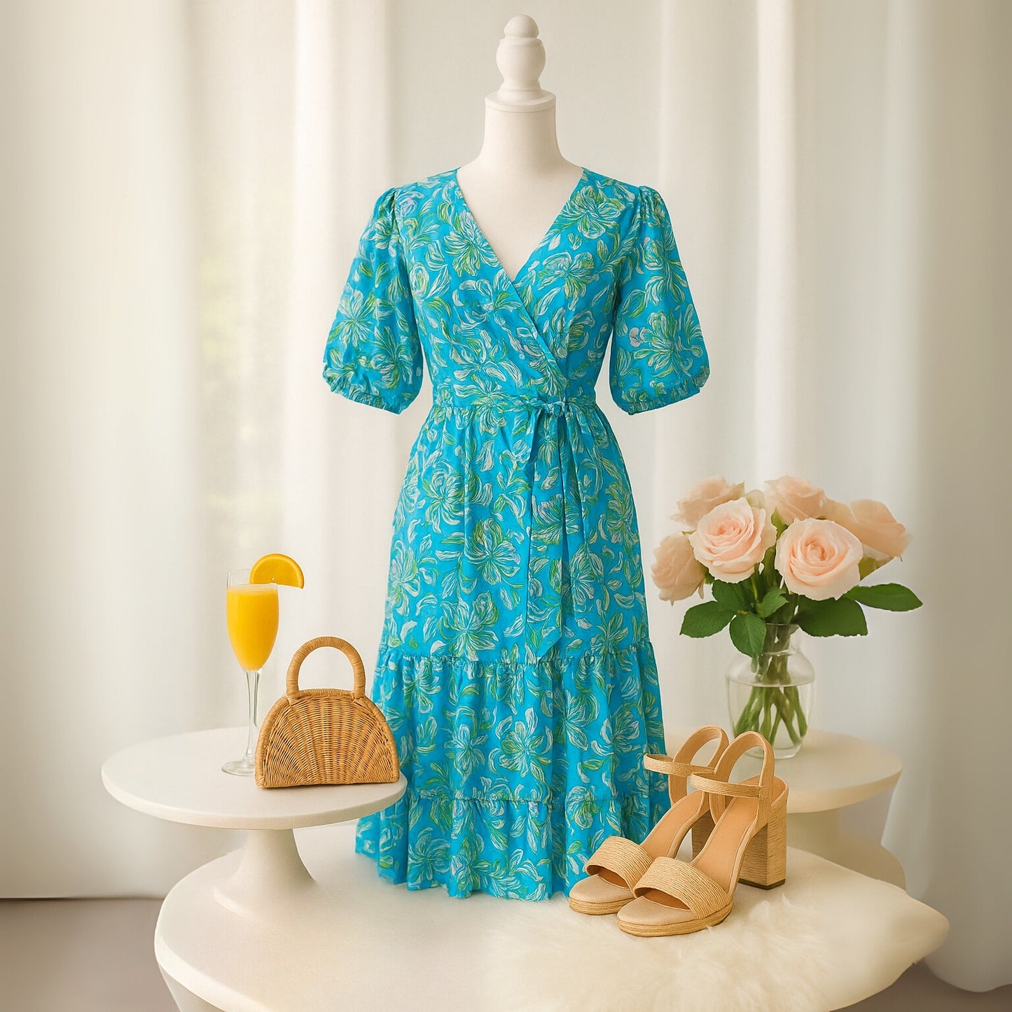 Lilly Pulitzer Women's Brantley Midi Wrap Dress Cumulus Blue Chick Magnet Size Large