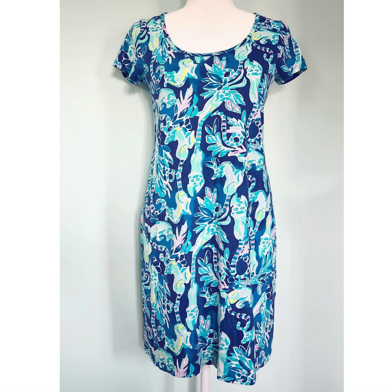 Lilly Pulitzer Beacon T-Shirt Dress | Tidal Wave Blue Lemurs Print | Women’s Size S Pima Cotton