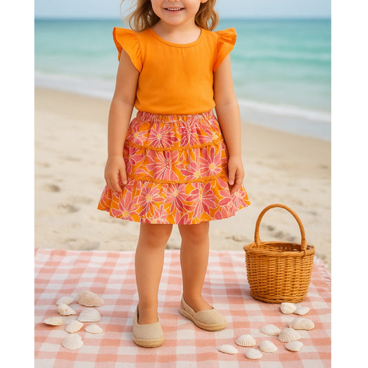 Lilly Pulitzer Girls Daisy Skirt | Vintage Y2K 2000s Pink Orange Yellow Rick Rack Hem | Size 5