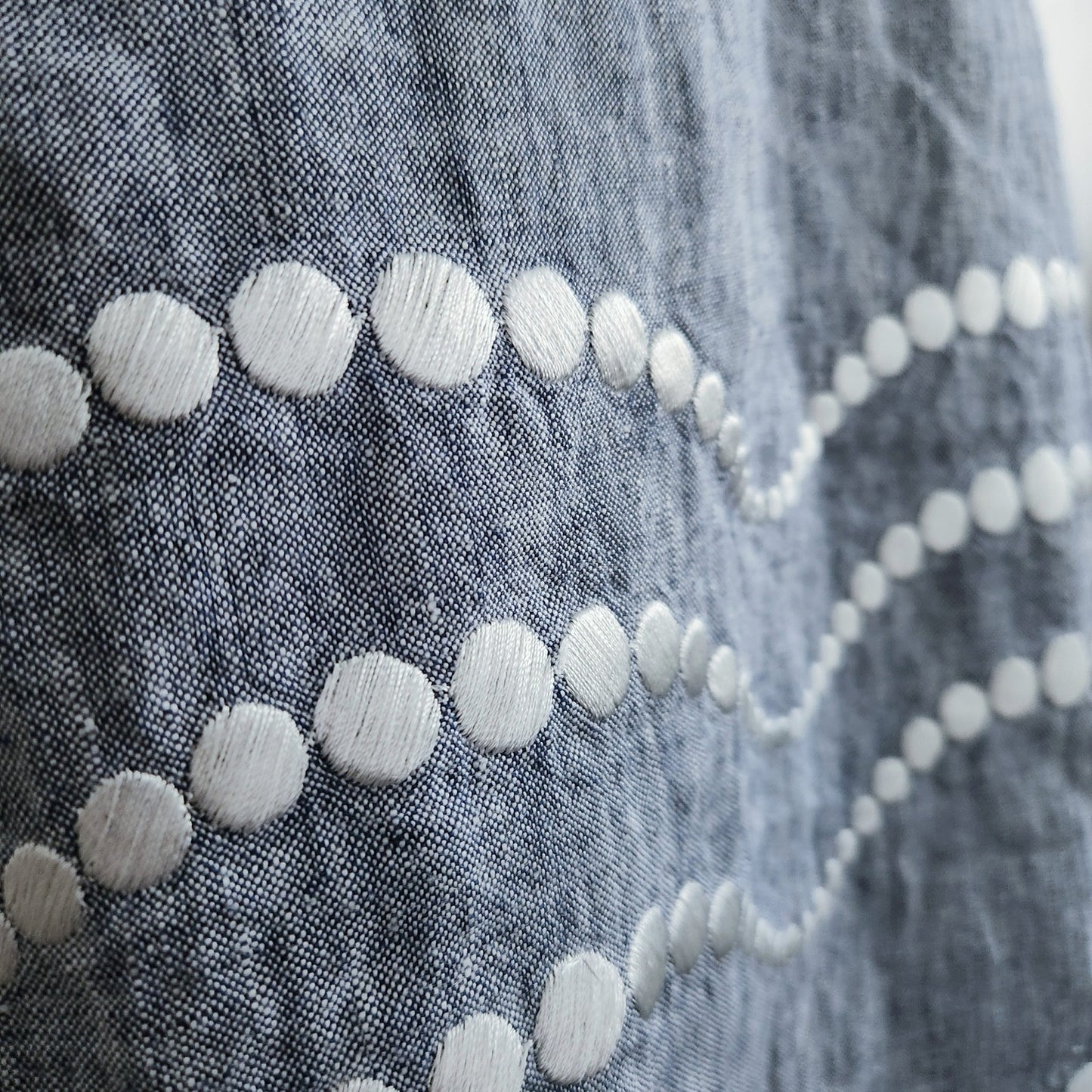 Boden Chambray Wave Dot Linen Dress Blue White Polka Dot A-Line Sleeveless Women's Size 6