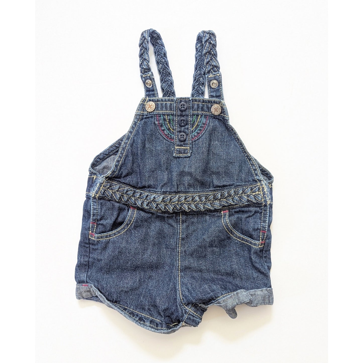 OshKosh B’gosh Rainbow Vestbak Denim Jean Boho Shortalls | Unisex Baby 12 Months