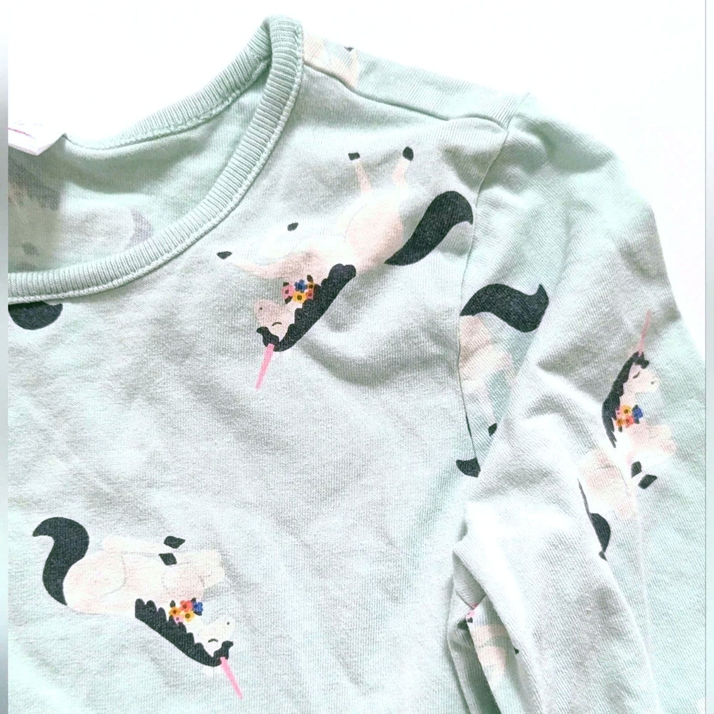 Hanna Andersson Unicorn Popover Dress | Mint Aqua Long Sleeve 100% Cotton | Girls Size 12 / 150 cm