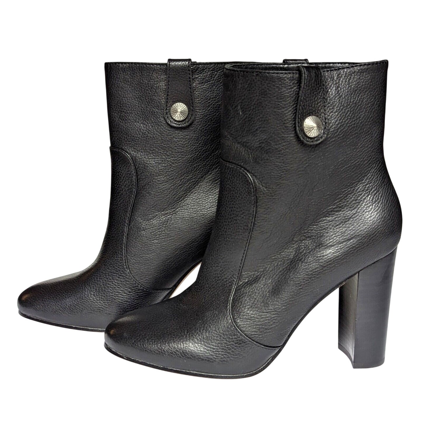 Black Pebbled Leather Heeled Ankle Booties with Pewter Stud | Women's 7.5 | NWOT