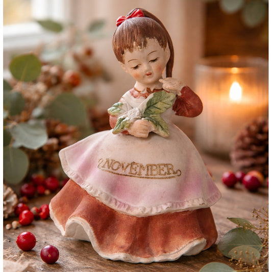 Vintage Lefton November Girl Figurine | 1950s Birth Month Keepsake Collectible