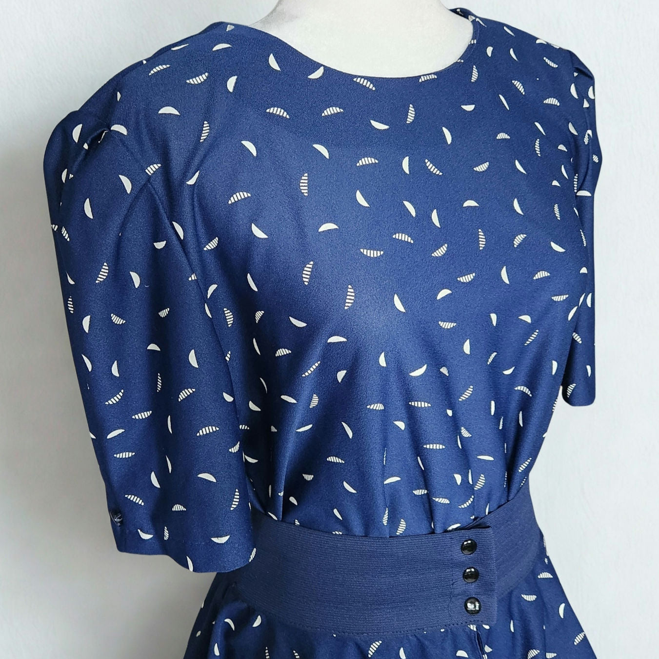 Jenny Vintage 1980s Women's Navy Drop Waist Dress w/ Detachable Flounce Size 12 (fits 8)