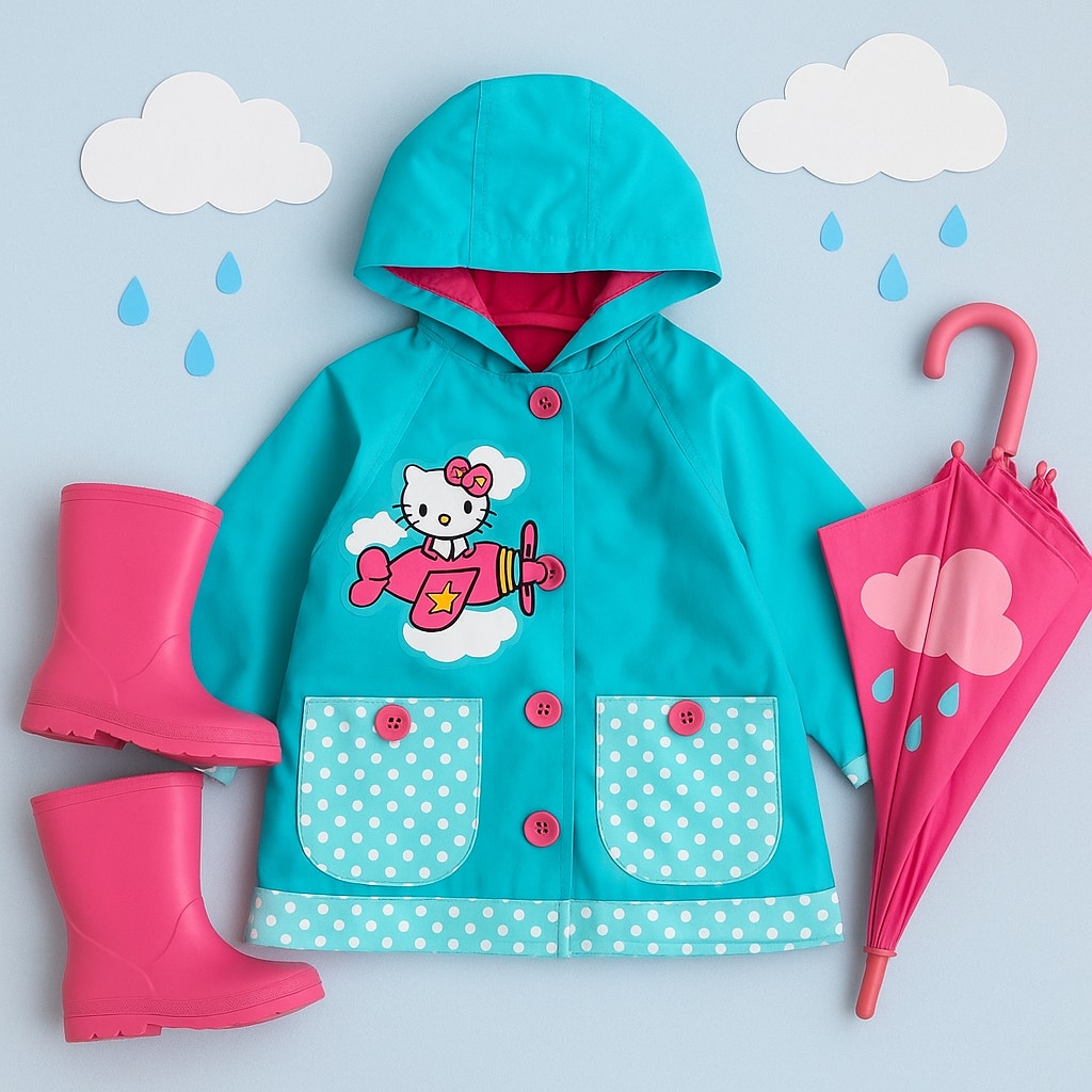 Western Chief Sanrio Hello Kitty in Flight Raincoat – Toddler Girls 2T, Turquoise with Pink Accents, Fleece Lined