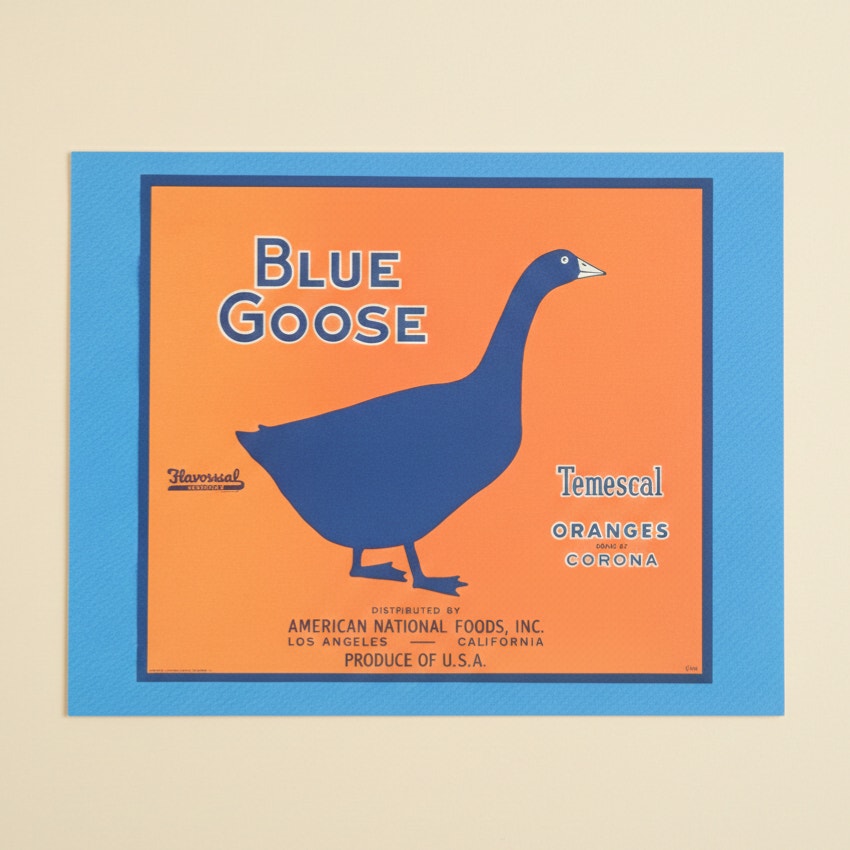 Blue Goose Temescal Oranges Print – Vintage California Citrus Crate Label 14x11