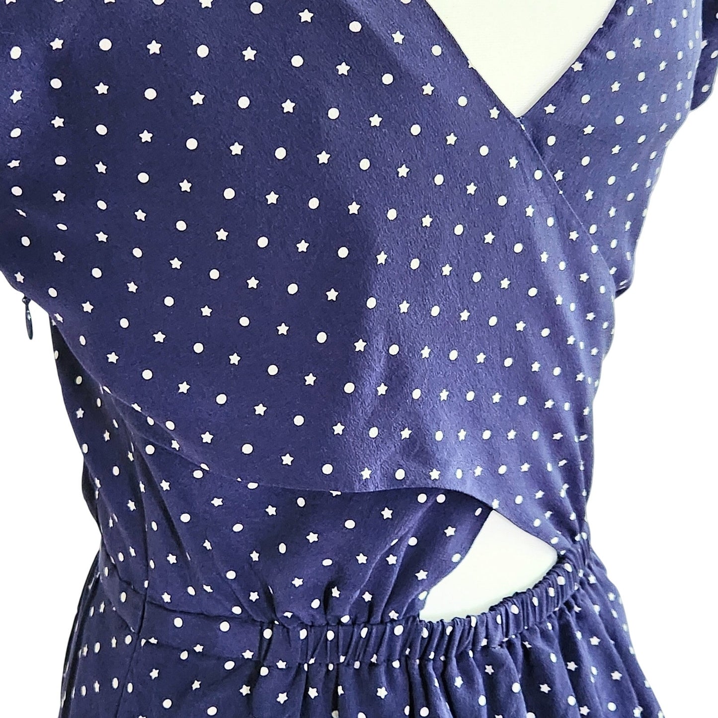Madewell Silk Cross-Back Dress | Dots & Stars Print | Midnight Blue | Women Size 2 | Short Sleeve Lined Party Brunch Dress