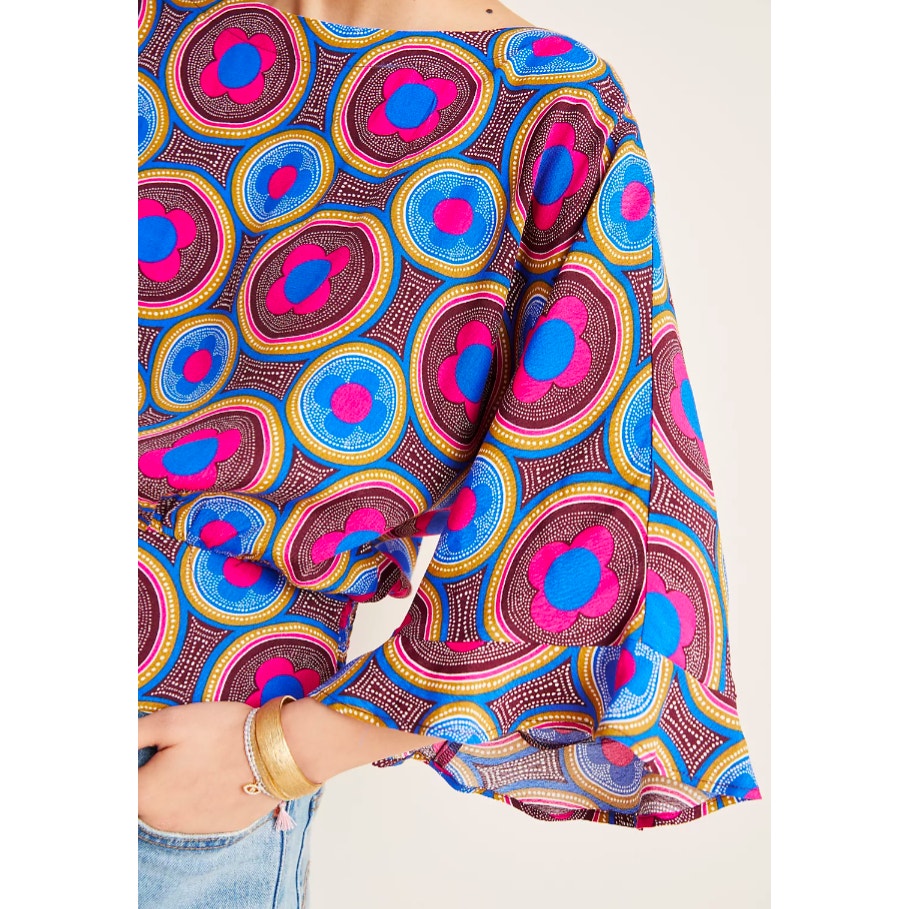 Anthropologie Maeve Miro Dolman Blouse – Retro Mod Silky Top Pink Blue | Women's Size XS