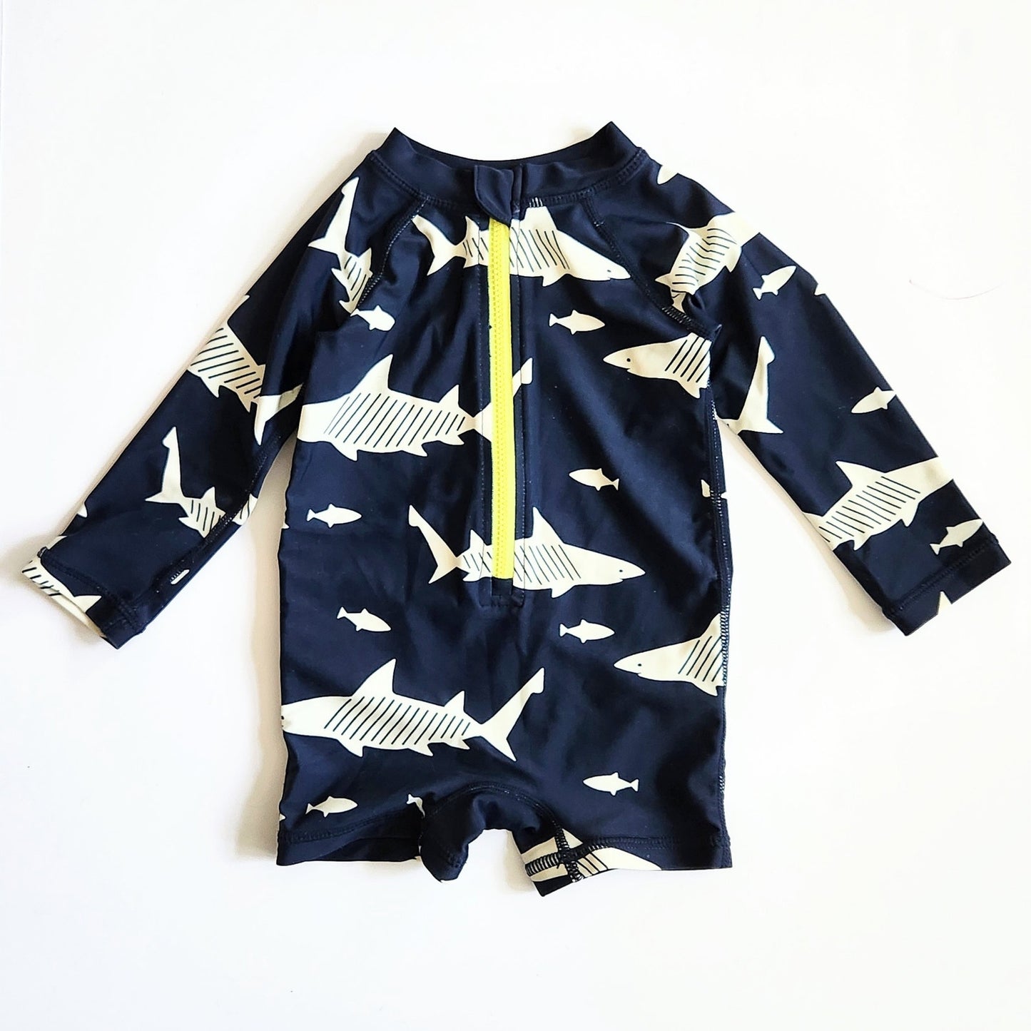 Tea Collection Infant Navy Bkue Shark Rash Guard One Piece Swimsuit Size 6 months
