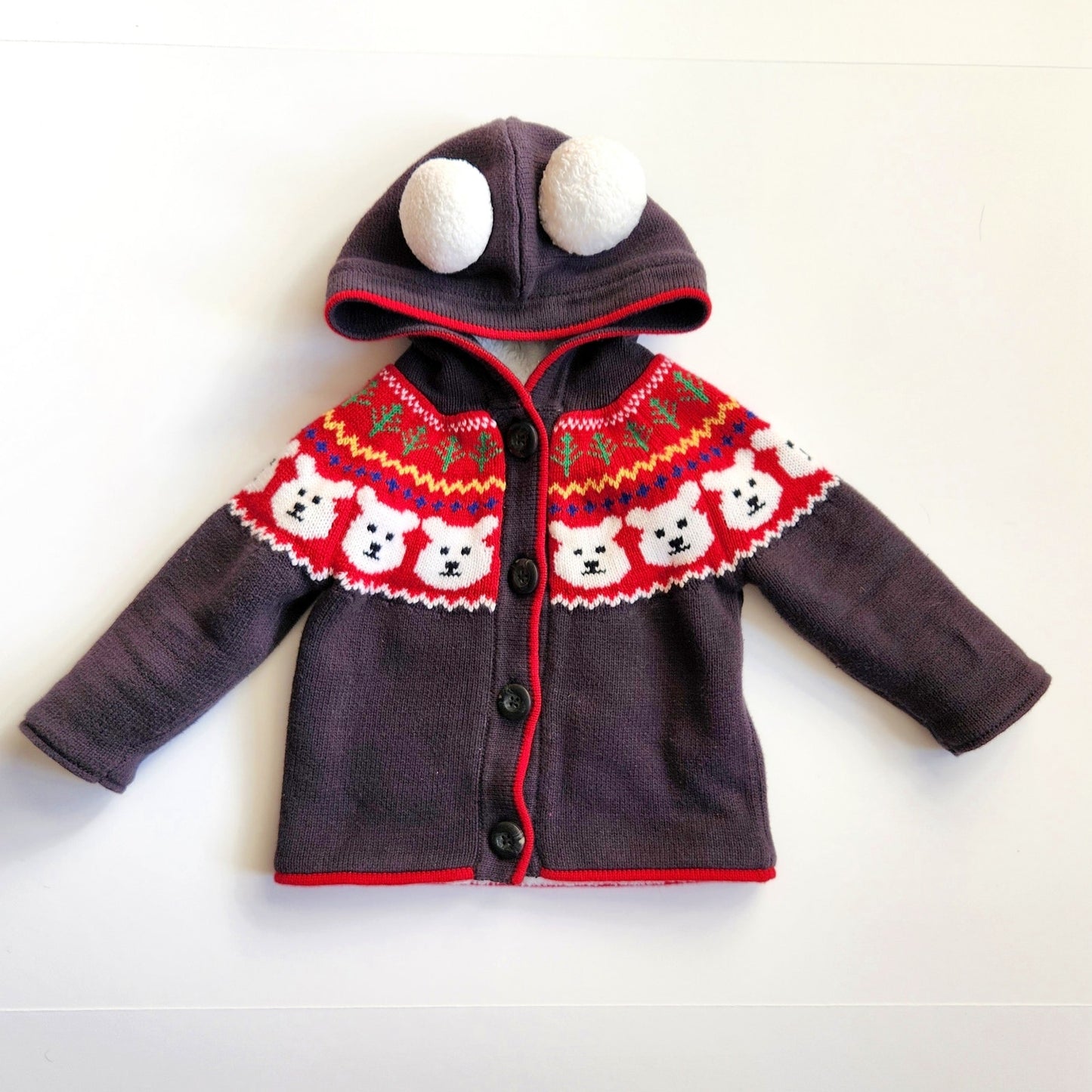 Polar Bear Sherpa Fair Isle Knit Hoodie | 12-18 months | 75 cm