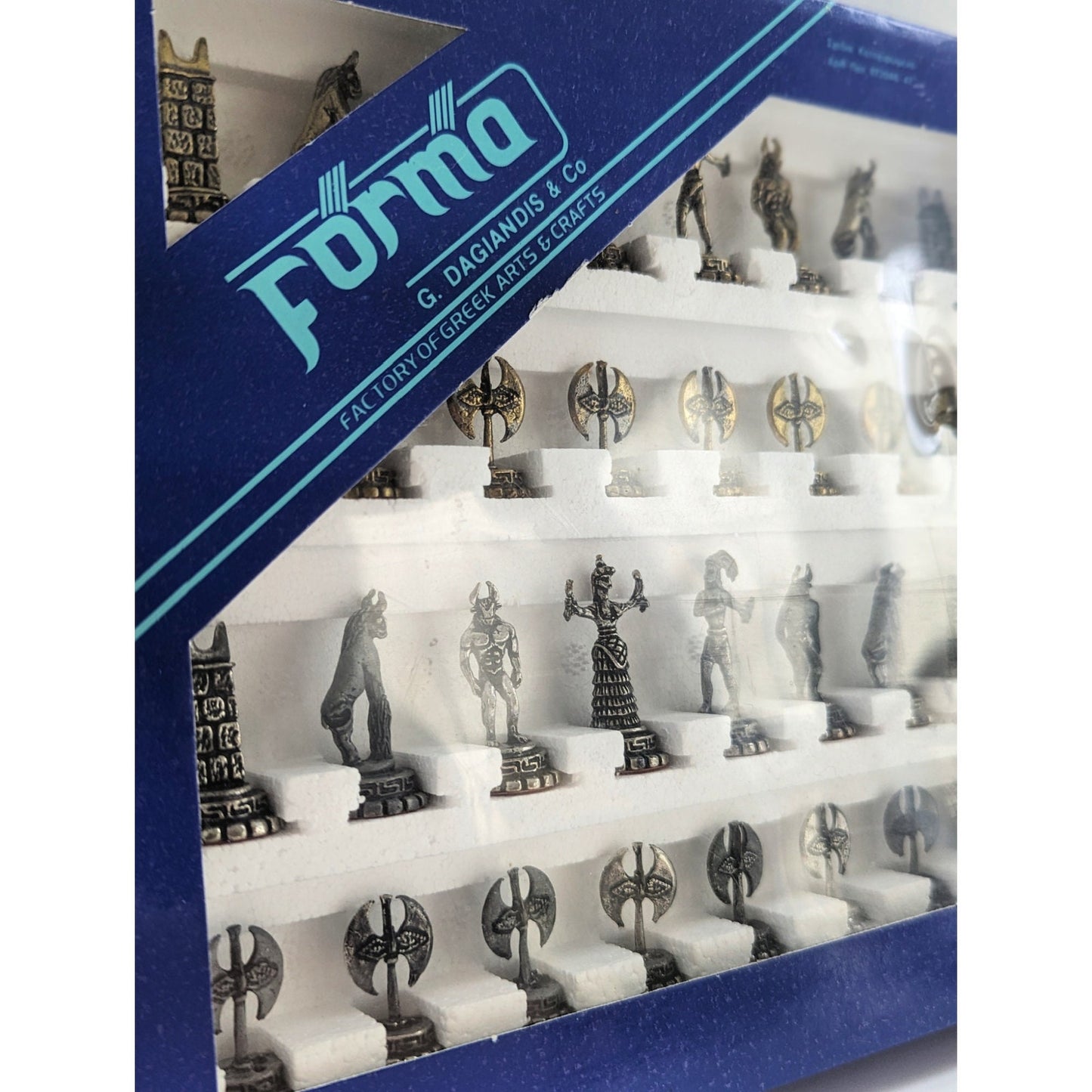 Vintage Forma Greek Mythology Chess Set – Never Opened – Brass & Pewter Pieces 1.5"–2.25" – Collectible Home Display