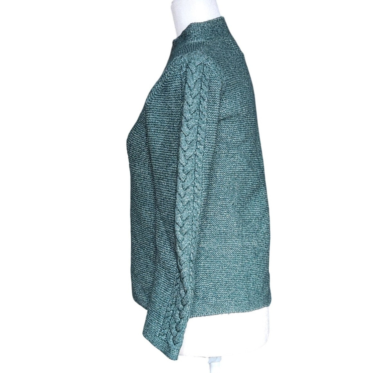 Green Cable Knit Wool Blend Sweater | Made in Ireland | Women's S