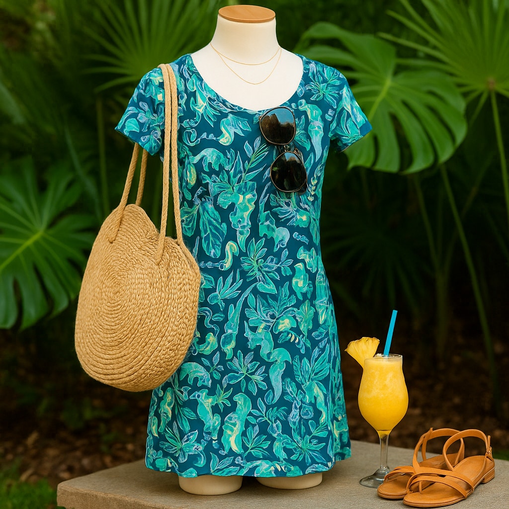 Lilly Pulitzer Beacon T-Shirt Dress | Tidal Wave Blue Lemurs Print | Women’s Size S Pima Cotton