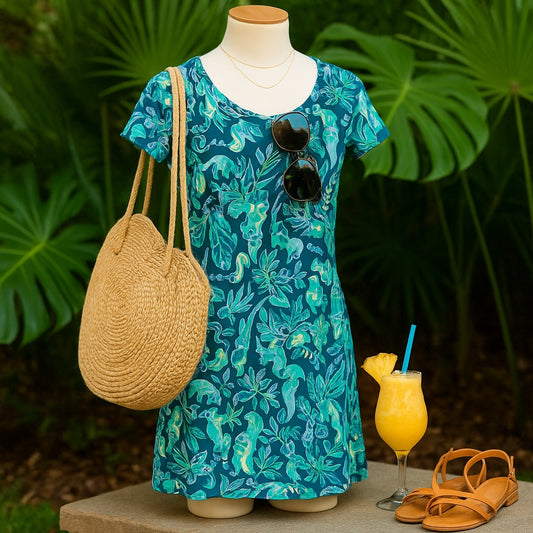 Lilly Pulitzer Beacon T-Shirt Dress | Tidal Wave Blue Lemurs Print | Women’s Size S Pima Cotton