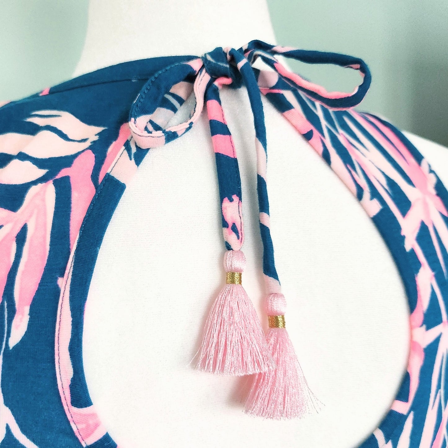 Lilly Pulitzer Noemi Tank Top | Tidal Wave Teal Pink Tassel | Women's XXS