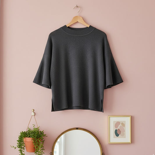 Anthropologie Lorena Flutter Sleeve Sweater – Charcoal Gray - Women's Size S