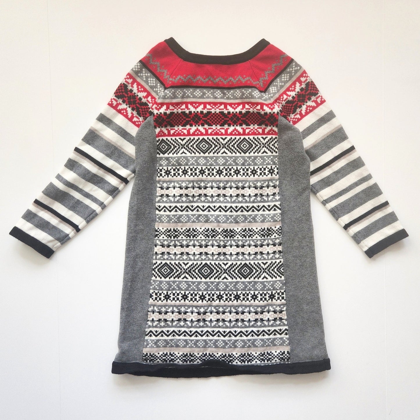 Hanna Andersson Snow & Tell Fair Isle Sweater Dress Grey Multi | Girls Size 5 | 110 cm
