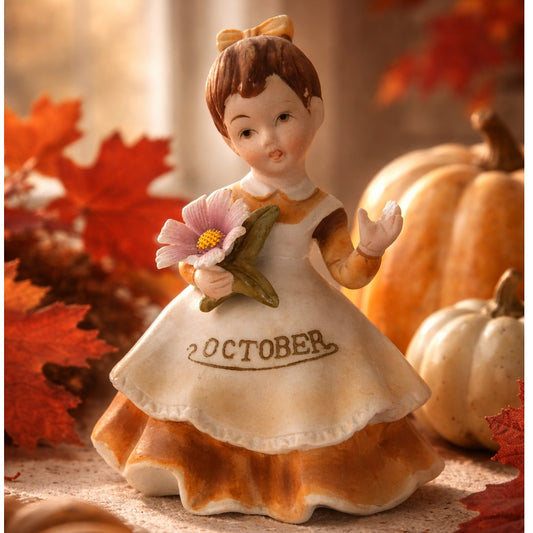 Vintage Lefton October Girl Figurine | 1950s Birth Month Keepsake