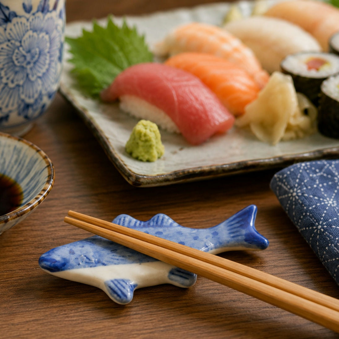 Vintage Blue & White Fish Chopstick Rests (Set of 4)