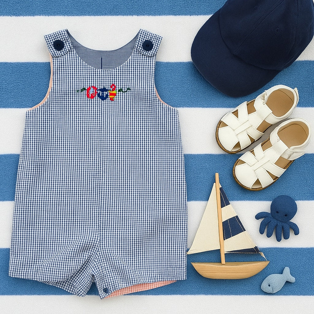 Vintage Just Ducky Reversible Baby Boy Romper Nautical Seersucker | Size 24 Months