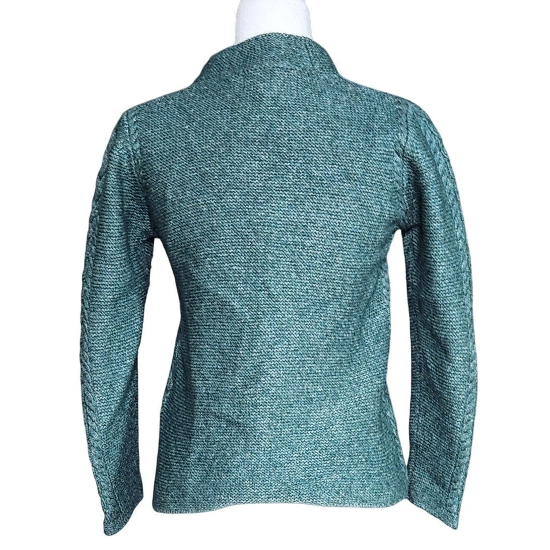 Green Cable Knit Wool Blend Sweater | Made in Ireland | Women's S