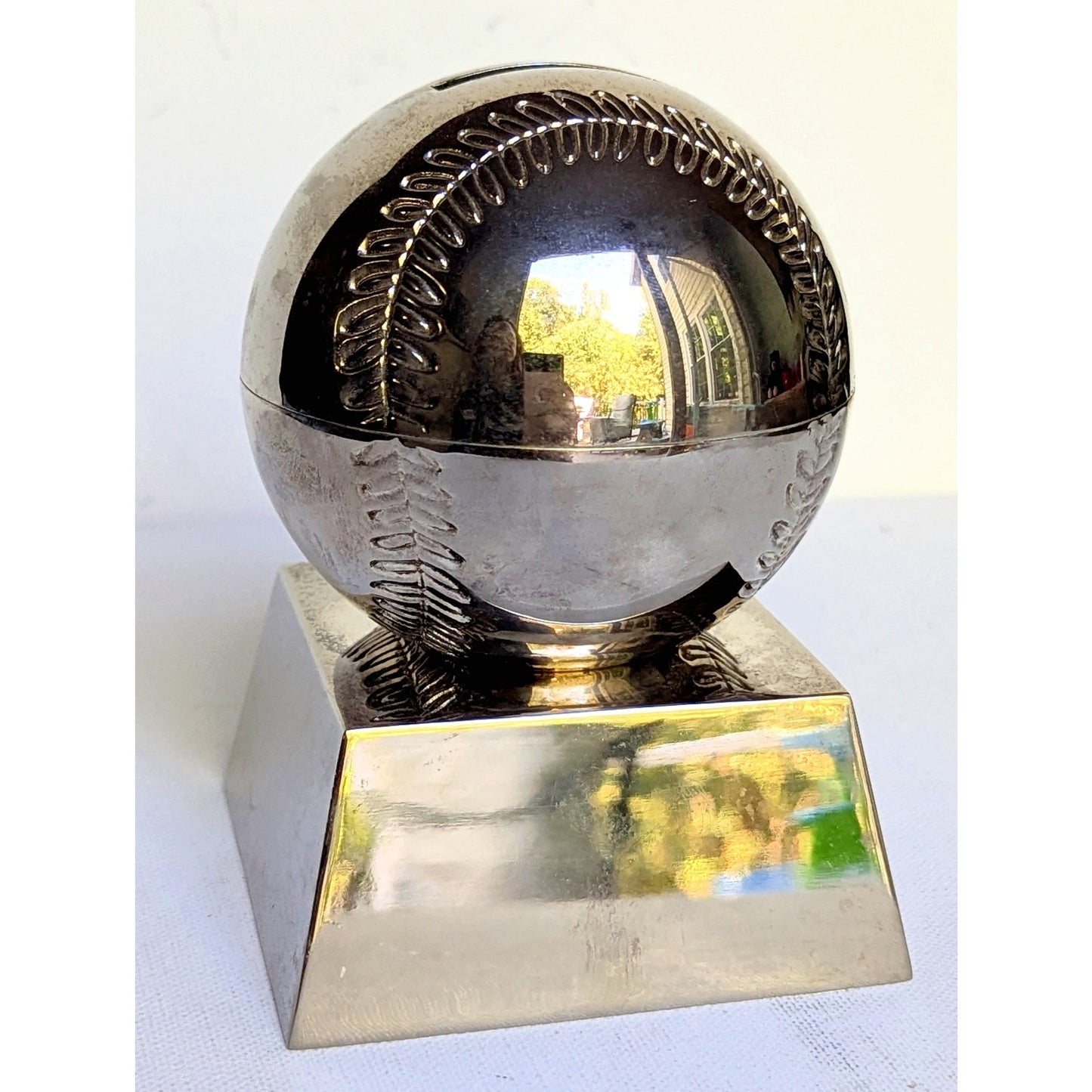 Vintage Silver-Plated Baseball Piggy Bank – Blank Engraving Plate – Things Remembered – Y2K Childhood Kids Keepsake – 5.5” Tall Coin Bank | Home