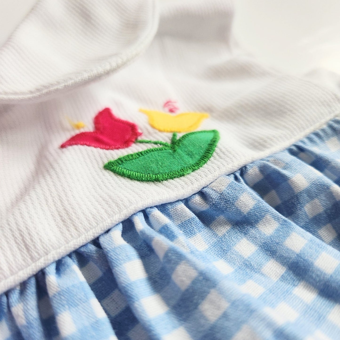 C.I. Castro & Company Vintage 80s Blue Gingham Tulips Applique Dress Size 18 mos