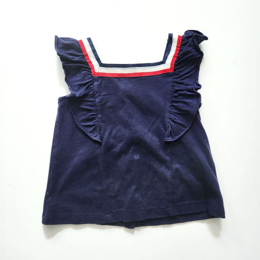 Janie and Jack Navy w/ Red White & Blue Ribbon Flutter Sleeve Girls Top Size 3