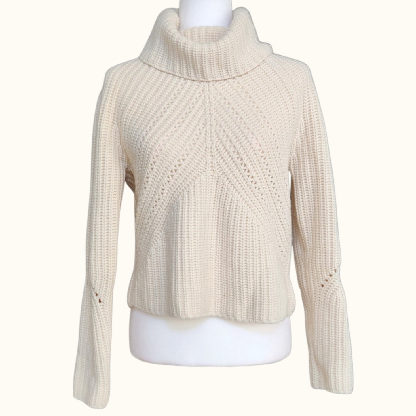 Cece Funnel Neck Wool Turtleneck Cream Sweater | Women's S