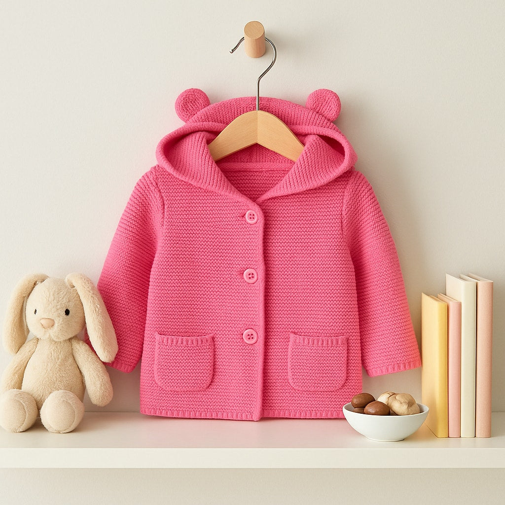 Baby Gap Baby Bear Cardigan Sz 3-6 mos | 58-69 cm Pink Cotton Knit Hooded Ears