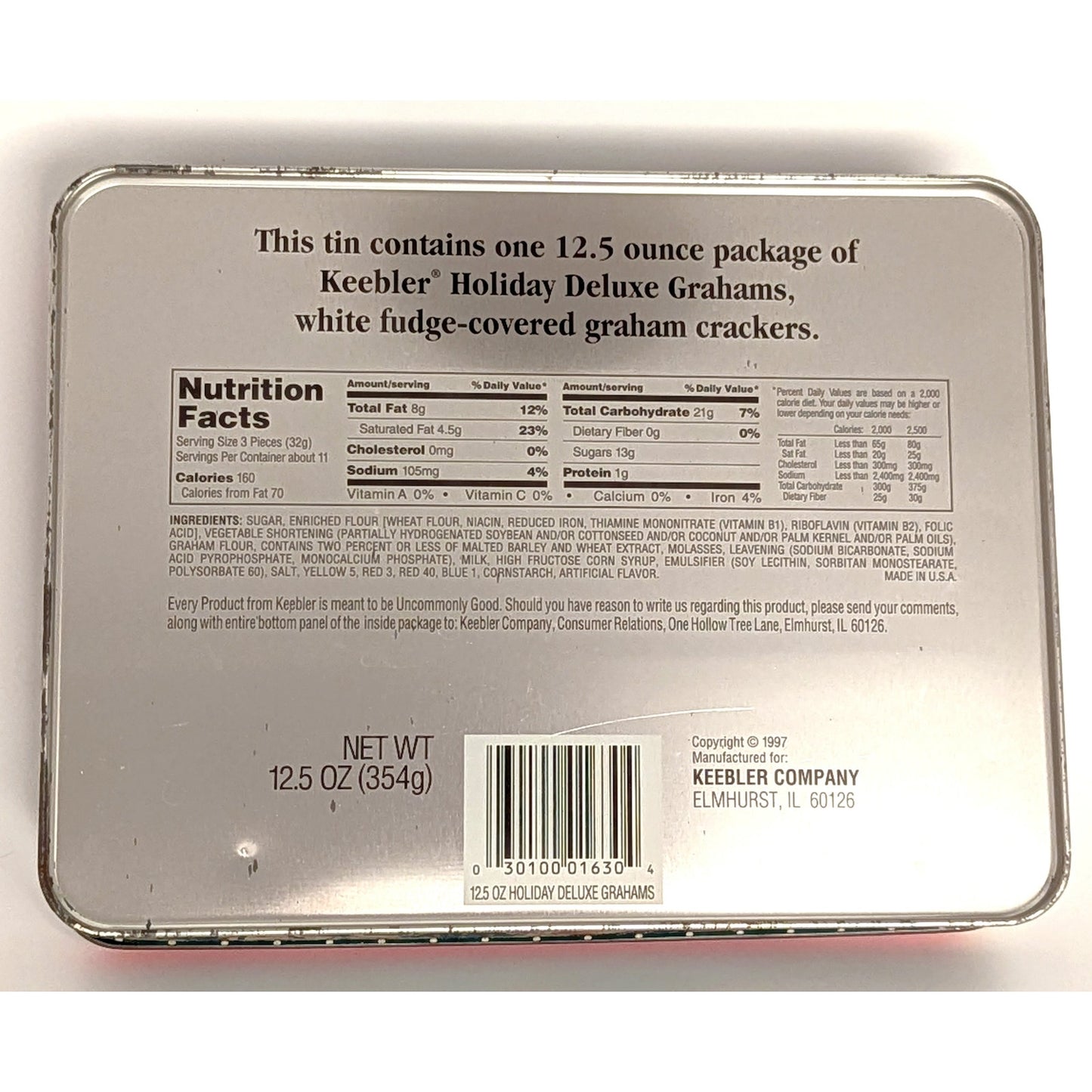 1997 Keebler Holiday Cookies Tin – Christmas Elf & Snowman Design