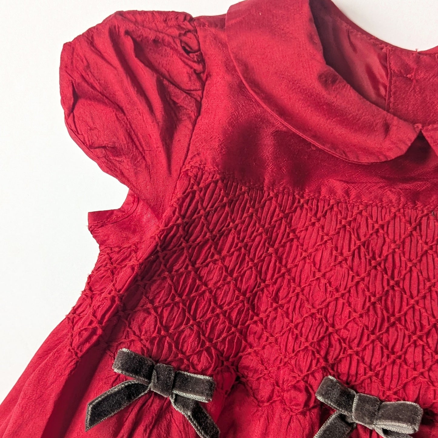 🎀 Janie and Jack Baby Girl Red Silk Flocked Dress | Size 12-18 Months | Holiday Outfit