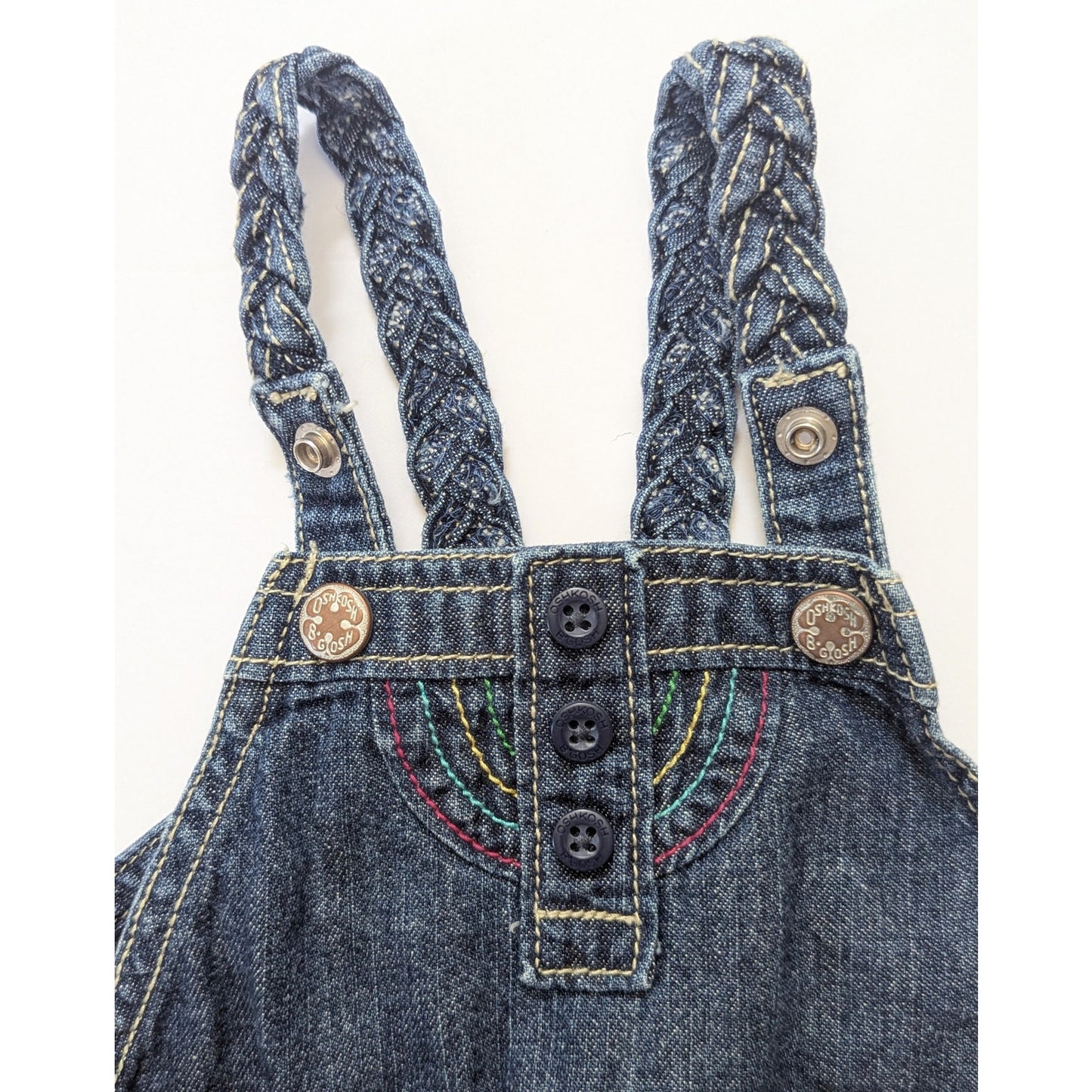 Vintage OshKosh B’gosh Vestbak Jean Shortalls | Rainbow Stitching | Baby 12 Months
