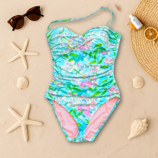 Lilly Pulitzer Women's Flamenco One-Piece Swimsuit Bali Blue Sway This Way Size 8