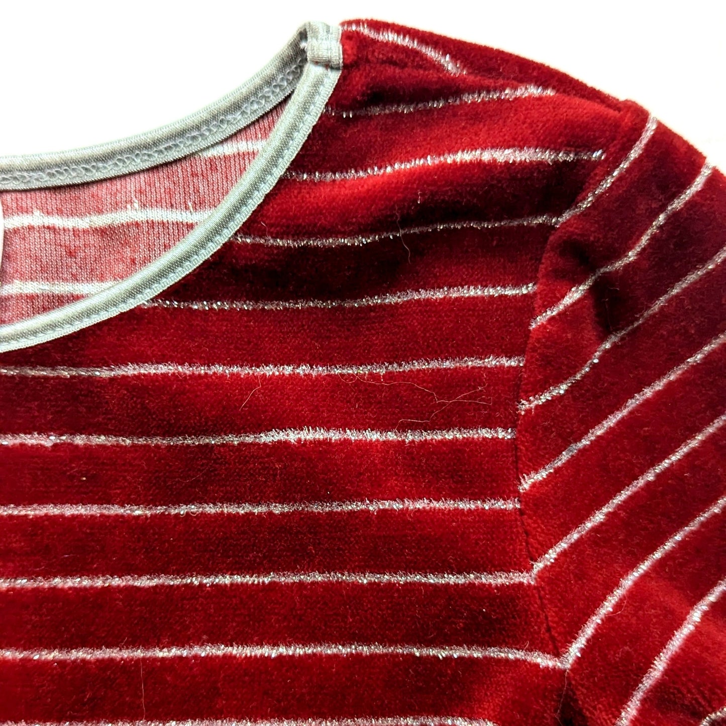 🎄 Hanna Andersson Girls' Striped Lurex Velour Holiday Dress – Cranberry & Silver – Size 110 cm (5)
