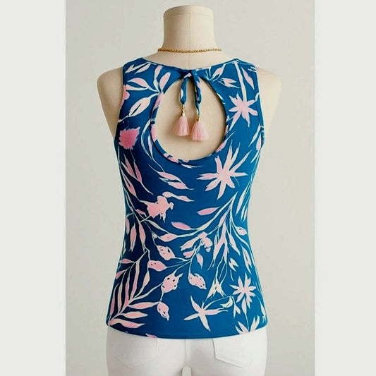 Lilly Pulitzer Women's Noemi Tank in Tidal Wave Size XXS Teal Pink Tassel Pima Cotton