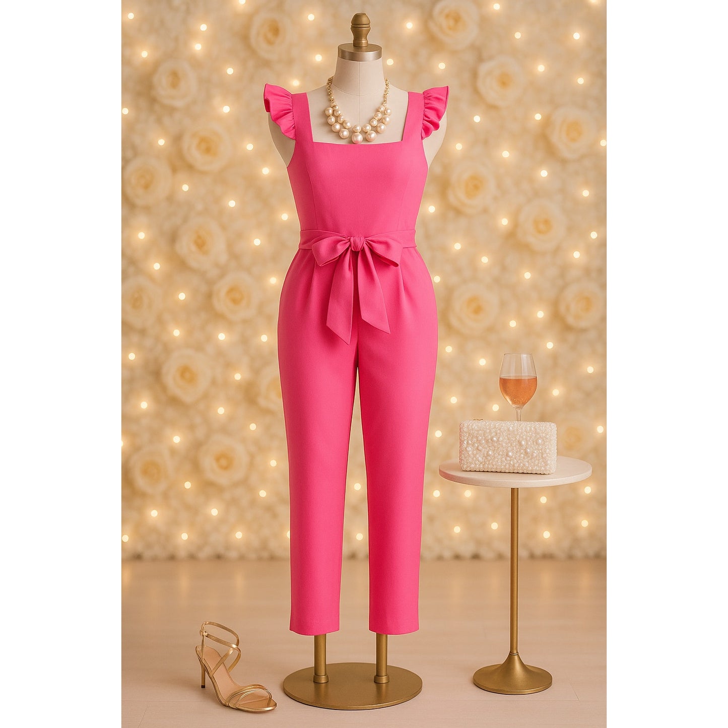 Lilly Pulitzer Women's Eppley Jumpsuit Flutter Sleeve Prosecco Pink | Size 14