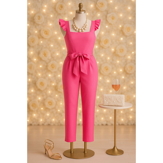 Lilly Pulitzer Women's Eppley Jumpsuit Flutter Sleeve Prosecco Pink | Size 14