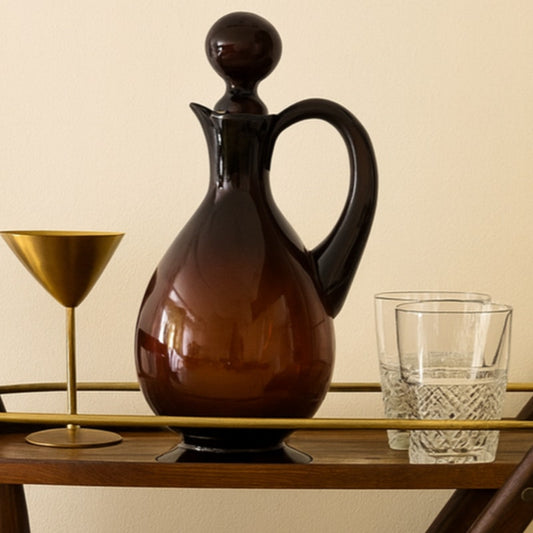 Vintage MCM Amethyst Glass Decanter with Stopper - Hand Blown Retro Barware - Home Decor