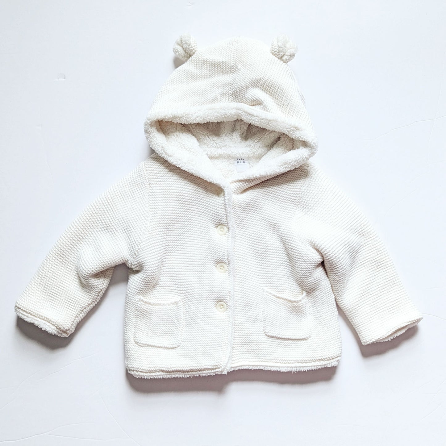 Baby Gap Ivory Sherpa Bear Ears Sweater Cardigan Jacket | Size 12-18 Months