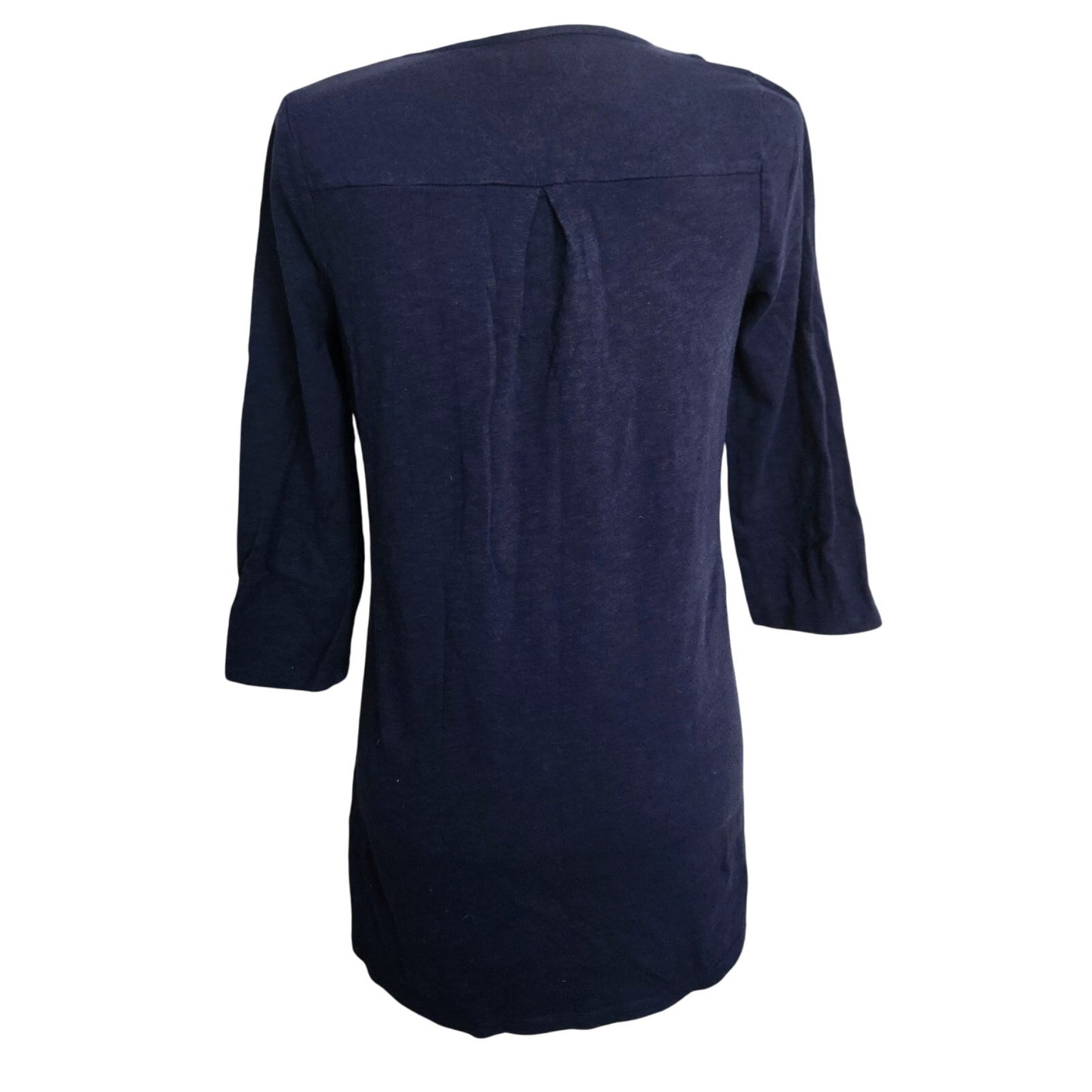 Boden Women's Blue 3/4 Sleeve Cotton Boho Embroidered Bib Tunic Top US 6 | UK 10