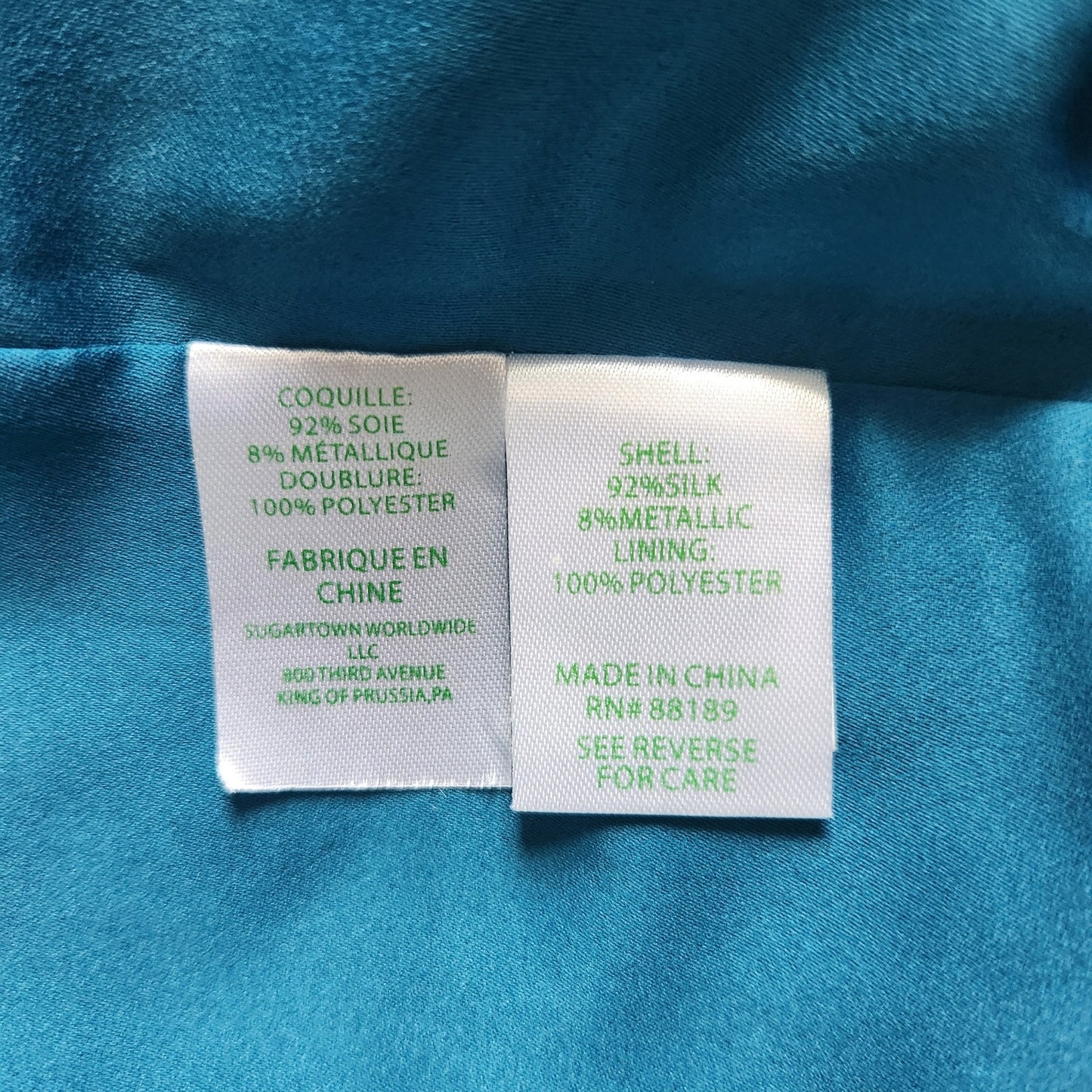 Lilly Pulitzer Women's Elenora Silk Teal & Metallic Gold 3/4 Sleeves Mini Dress Size S