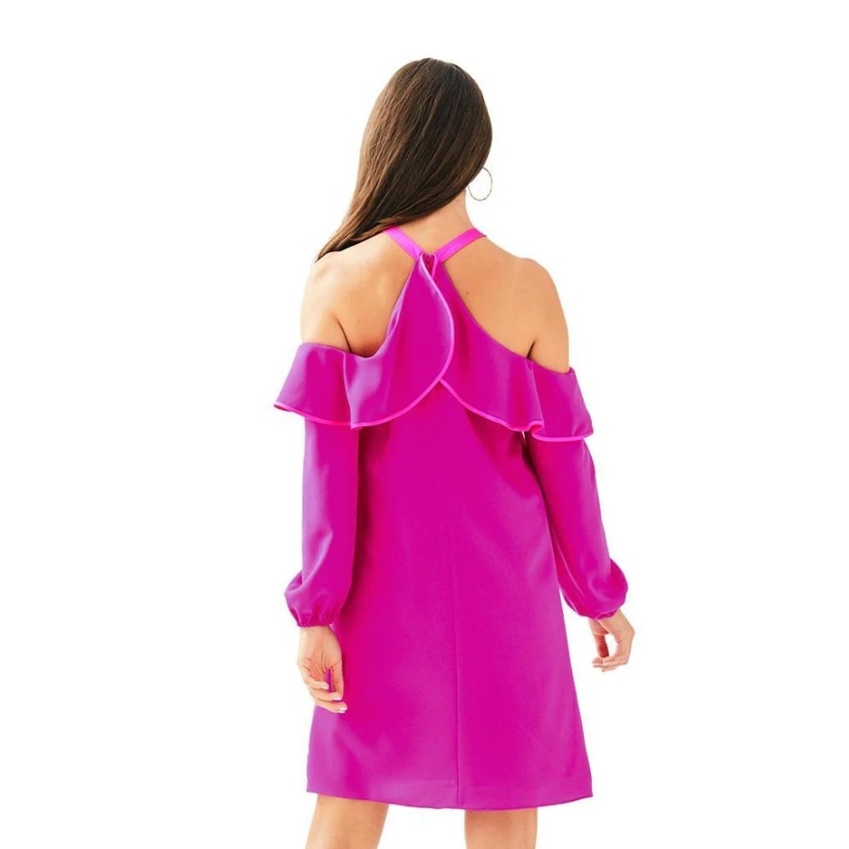 Lilly Pulitzer Berry Sangria Pink Abrielle Dress Cold Shoulder Long Sleeve Women's Size 10