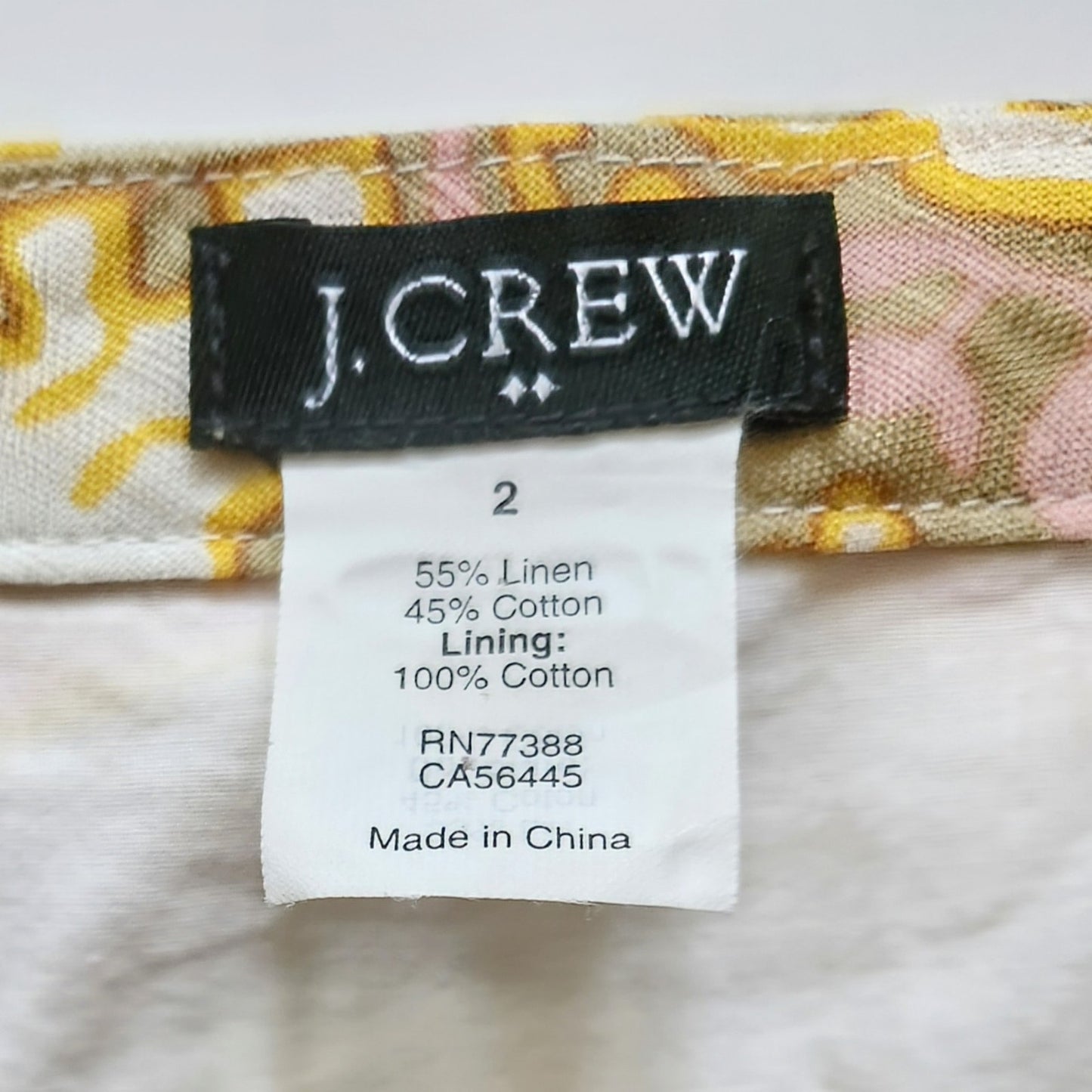 J.Crew Linen Boho Tunic Dress Women’s Size 2 Pink Yellow Ivory 3/4 Sleeve Lined