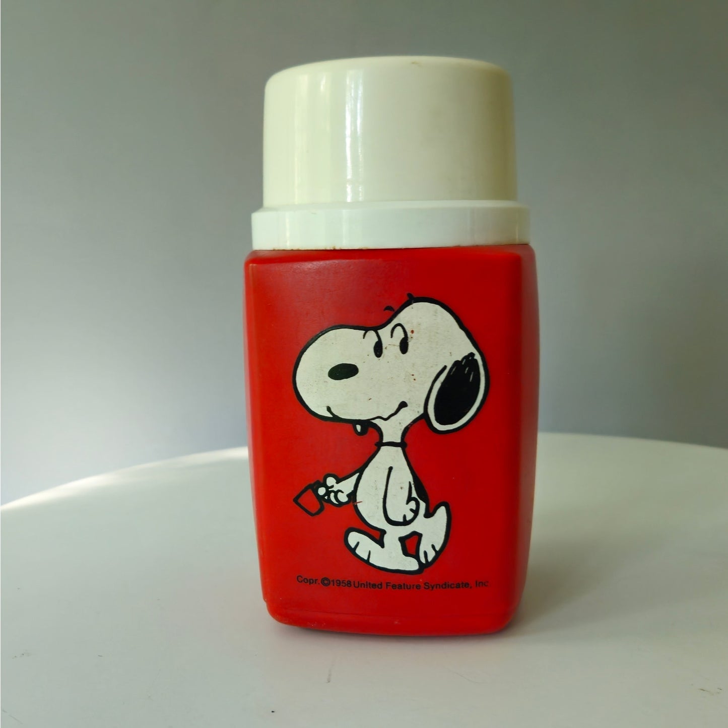 Vintage Snoopy King-Seeley Thermos | Red Plastic 8 oz | Mid Century 1950s Peanuts