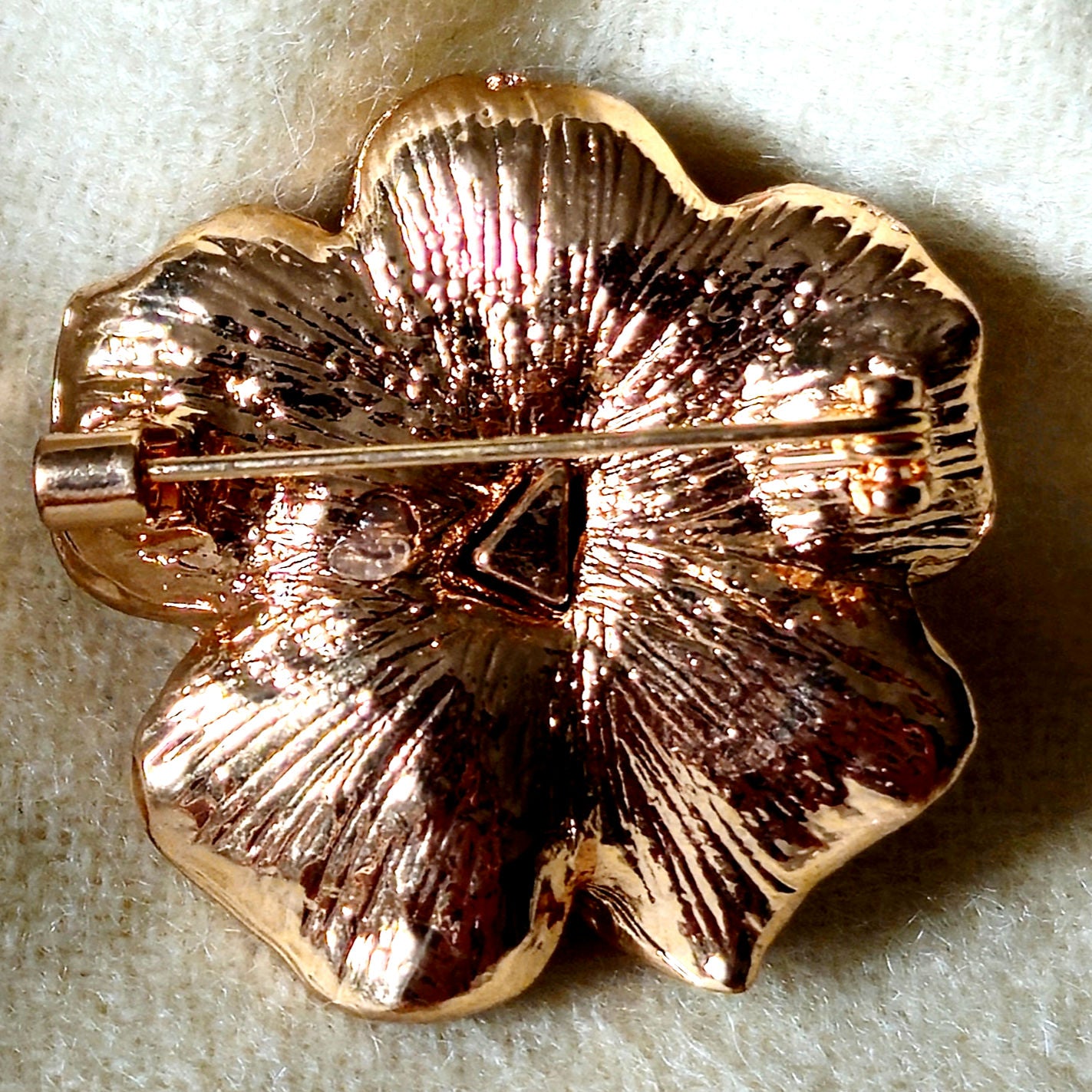 Vintage Rose Gold Tone Rose Brooch | 1990s Black Enamel & Rhinestone Flower Pin