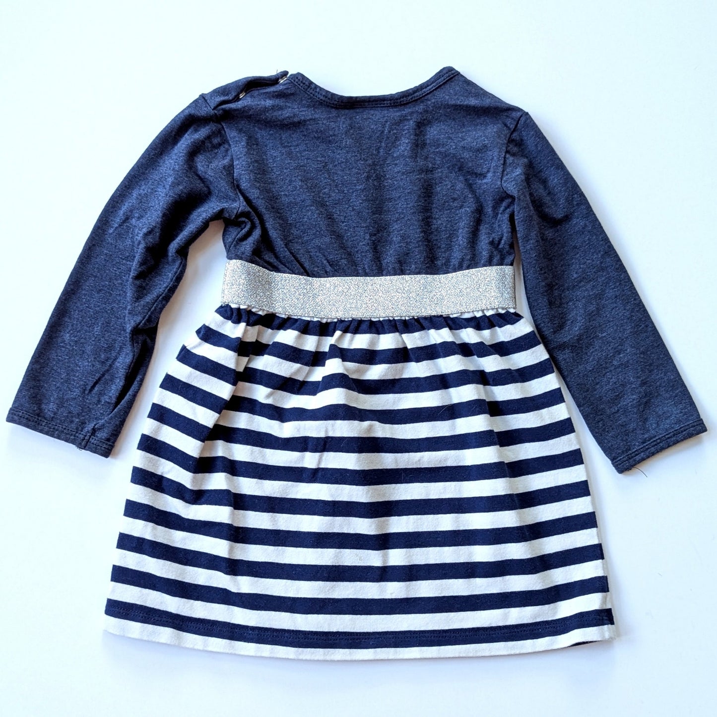 Tooby Doo Party Play Dress Blue Stripes Dress Silver Sparkle Belt Size 18-24 mos